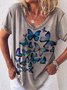 Short Sleeve Printed Floral Cotton-Blend T-shirt
