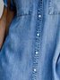 Blue Shirt Collar Plain Short Sleeve Denim Dress