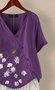 Violet Floral Floral-Print Casual Cotton-Blend Tops