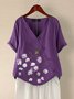 Violet Floral Floral-Print Casual Cotton-Blend Tops