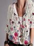 Gray Floral Casual Cotton-Blend Tops