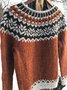 Brown Long Sleeve Vintage Cotton Crew Neck Sweater
