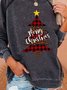 Women's Merry Christmas Plaid Leopard Print Christmas Tree Sweatshirt
