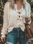 White Casual Lace-Up Acrylic Sweater