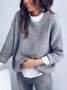 Women's Gray Casual Long Sleeve Crew Neck Sweater
