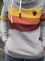 Gray Casual Colorblock Hoodie Drawstring Sweatshirts