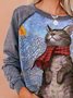Gray Long Sleeve  CAT Print Sweatshirts