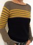 Striped Cotton-Blend Casual Crew Neck Sweater