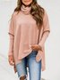 Pink Turtleneck Plain Knitted Batwing Sweater