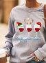 Wine Glass Christmas Hat Print Long Sleeve Sweatshirt