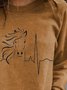 Horse Heartbeat Print Long Sleeve Sweatshirt