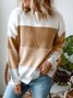 Khaki Casual Color-Block Cotton-Blend Round Neck Sweater