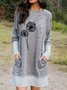 Gray Cotton Long Sleeve Weaving Dress