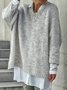 Cotton-Blend Long Sleeve V Neck Vintage Sweater
