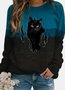 Casual Long Sleeve Cats Print Sweatshirt