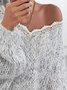 Solid Lace V-Neck Casual Sweaters