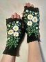 Vintage Black Casual Flower Gloves