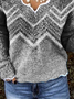 Stripes Long Sleeve Color-Block V Neck Sweater