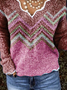 Color-Block Vintage Plunging Neck Long Sleeve Sweater