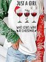 Christmas  Wine Glass Snowflake  Long Sleeve Print  Sweatshirts