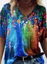 Casual Colorful  Painting Shift V Neck T-shirt