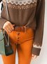Pumpkin Print Long Sleeve Round Neck Knit Sweater