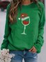 Casual Crew Neck Christmas Printed Top