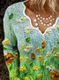 New Women Fashion Casual Floral Vintage Long Sleeve V Neck Shirt Top