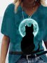 Casual Short Sleeve Cat Printed T-shirt