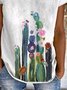 Cactus Print V-neck Short Sleeve T-shirt