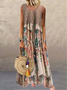 Vintage Floral Printed O-neck Sleeveless Maxi Dress