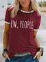 Letter Print Crew Neck Casual Paneled T-Shirts