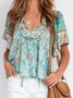 Frill Sleeve Cotton-Blend Casual Tops