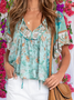 Frill Sleeve Cotton-Blend Casual Tops
