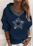 Casual Rhinestone Star Long Sleeve Hoodie Sweatshirt