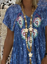 New Women Chic Plus Size Vintage Boho Hippie Holiday V Neck Cotton Short Sleeve Weaving Dress