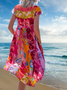 Short Sleeve Floral Cotton-Blend Weaving Dress