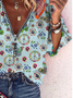 Plus size V Neck Butterfly Printed Tops