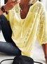 Summer V-neck Lace Cotton Linen Shirt