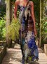 Graffiti Cotton Color-Block Casual Knitting Dress