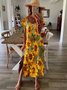 Floral-Print Polyester Cotton Short Sleeve Knitting Dress