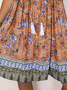 Cotton-Blend Tribal Short Sleeve Weaving Dress