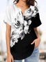 Floral Printed Short Sleeve V Neck Floral T-shirt