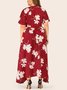 A-Line Short Sleeve Elegant Floral Weaving Dress