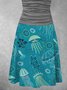 Summer Leisure Vacation Underwater World Jellyfish Printing V Neck Resort A-Line Knitting Dress