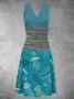 Summer Leisure Vacation Underwater World Jellyfish Printing V Neck Resort A-Line Knitting Dress