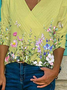 Long Sleeve V Neck Floral-Print T-shirt