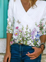 Casual Cotton-Blend Floral-Print Long Sleeve Top