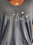 Cotton-Blend Short Sleeve Letter V Neck T-shirt