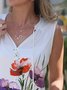 Casual simple floral print sleeveless V-neck T-shirt